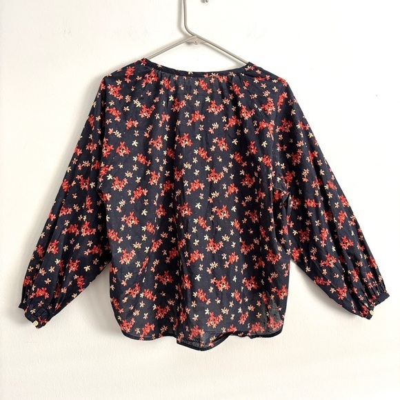 OUTERKNOWN Navy Blue Floral Button Up Long Sleeve Blouse Women’s Size Small - Picture 8 of 10